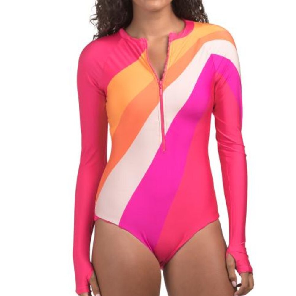 Trina Turk Sunburst Long Sleeve Paddle 1 Piece Swimsuit in Multi